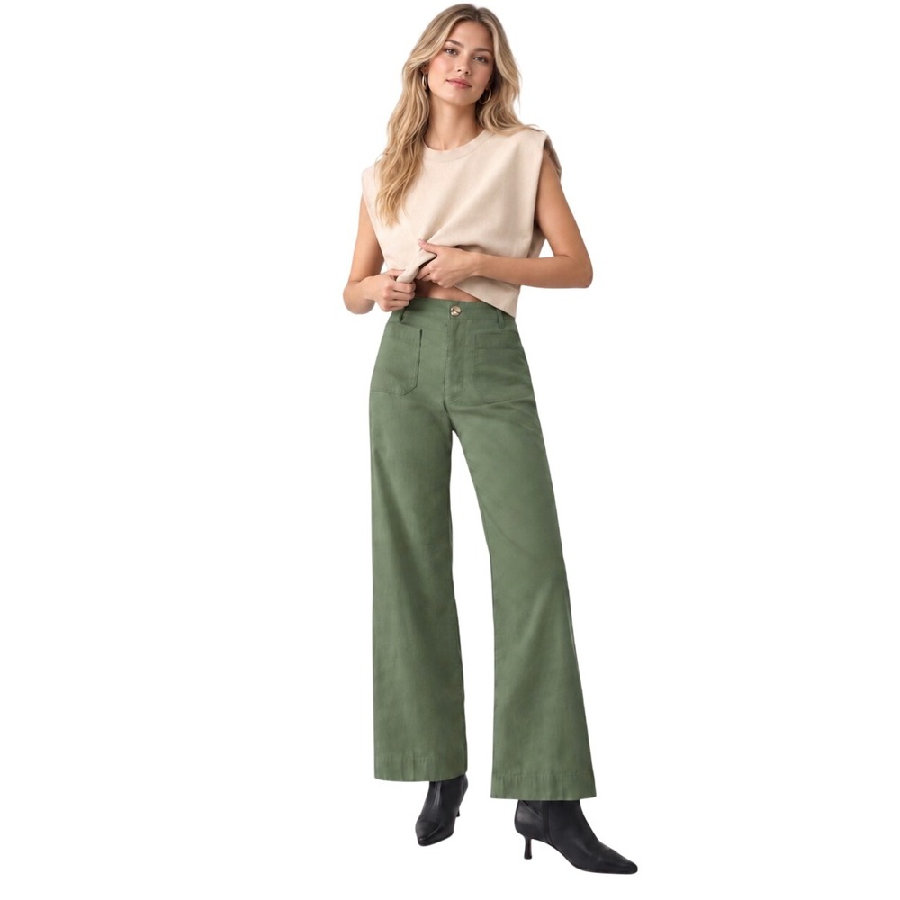 Maeve Anthropologie The Colette Wide-Leg Pants Moss Green Size 27 High Rise